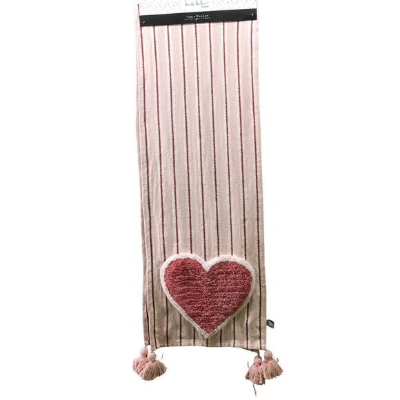 Nicole Miller Table Runner Pink Heart Striped Valentines Love 16' 'x 90'' - Picture 1 of 6